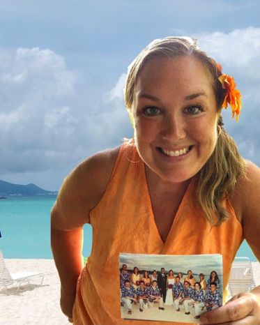 Here I am holding the wedding photo from Anguilla.